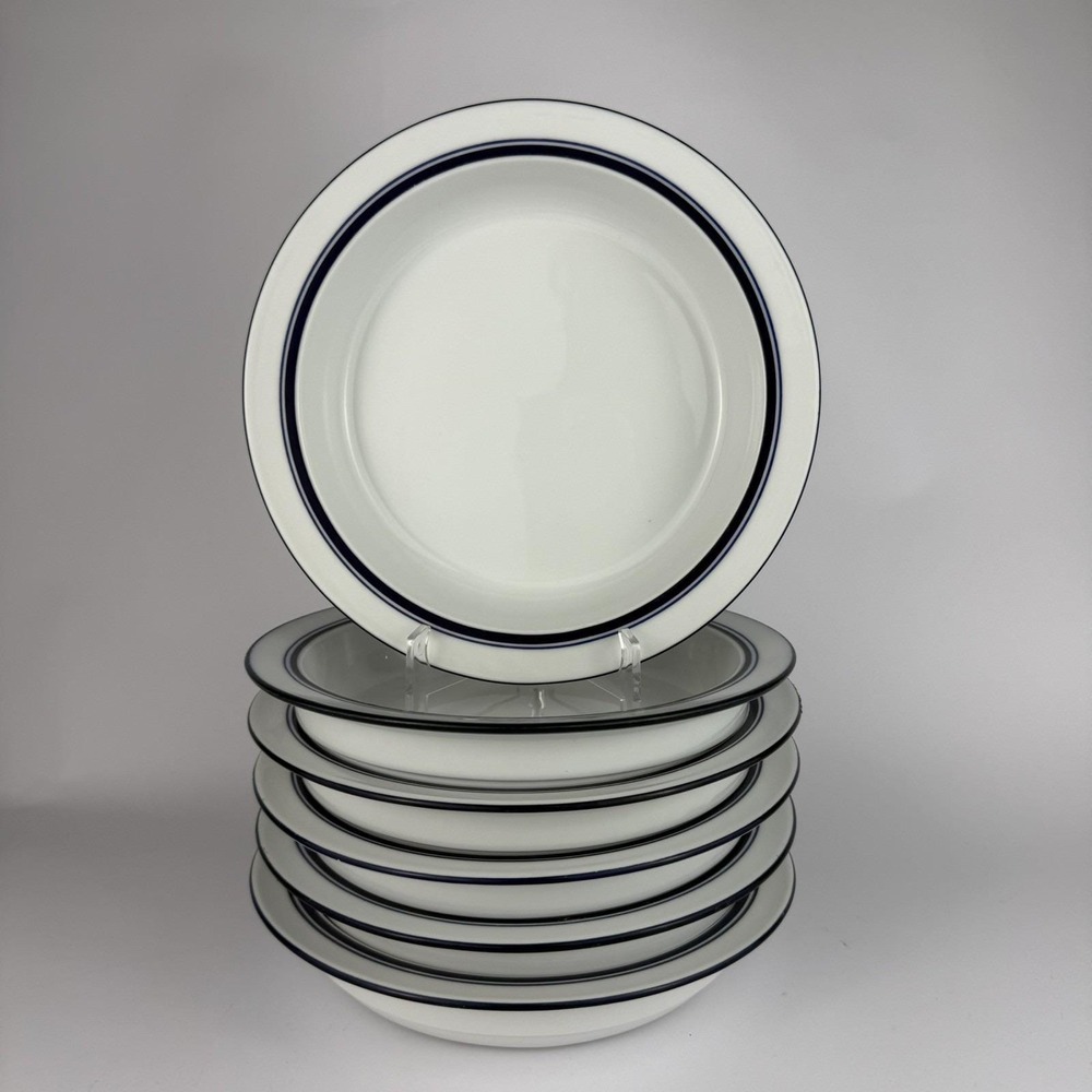Dansk Bistro Christianshavn Blue 8" Rim Soup Pasta Bowls Portugal Set of 6